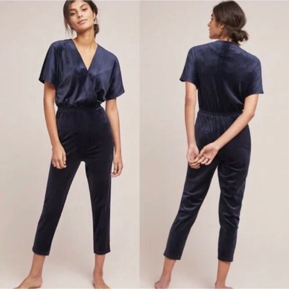 NWT Saturday Sunday Jumpsuit Romper Women Size L Navy Velvet - Picture 1 of 10